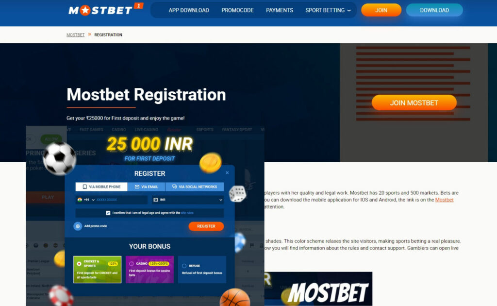 MostBet registration process